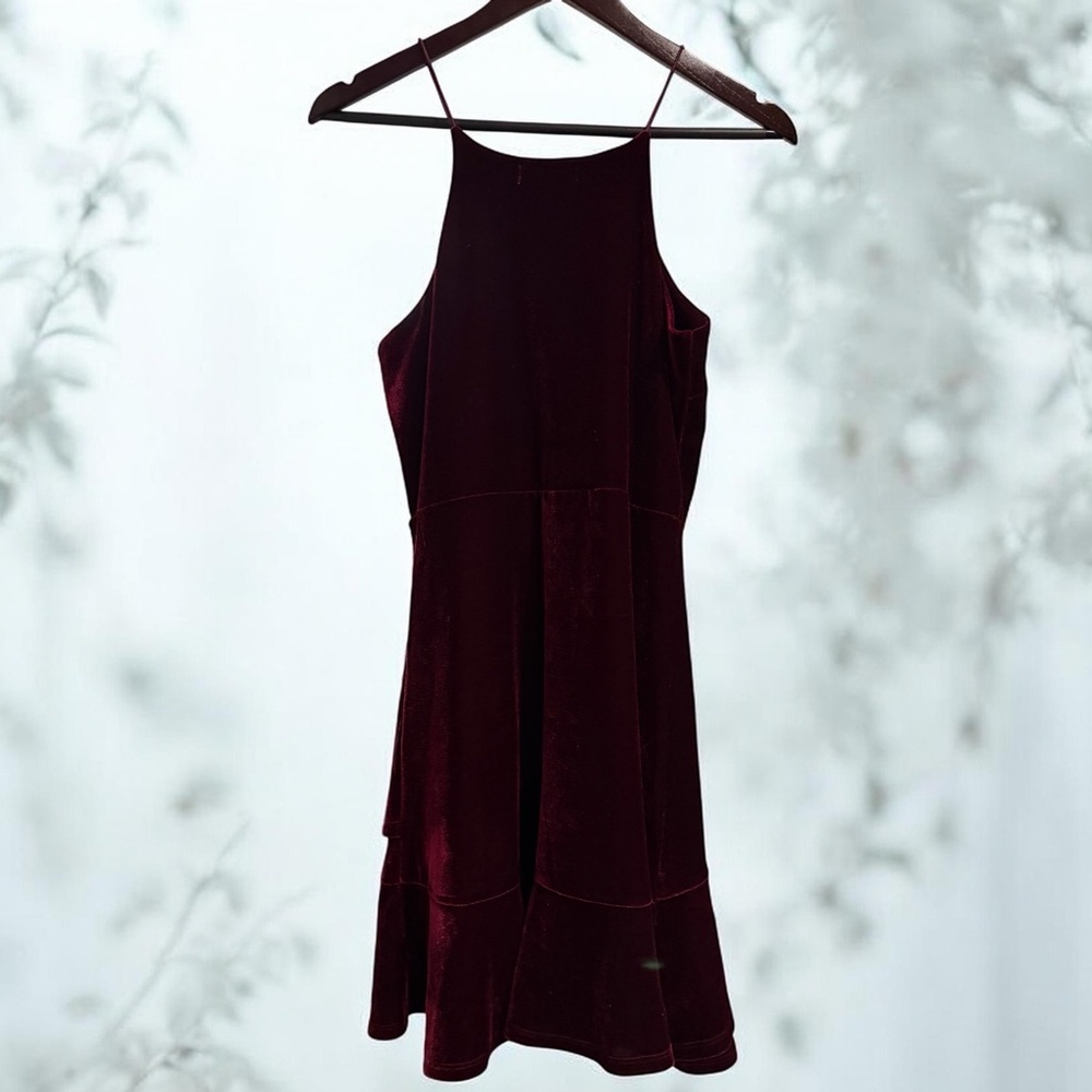 Altar'd State Burgundy Velvet Asymmetrical Slip Dress - Picture 2 of 4